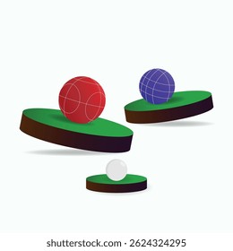 Floating bocce balls on podiums showing ranking and game results. Clean, modern, and sporty design.