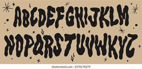 Floating Boho font in retro style for Halloween. Ideal for posters, collages, clothing, music albums and more. Vector clipart, individual letters.