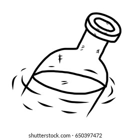 floating bottle / cartoon vector and illustration, black and white, hand drawn, sketch style, isolated on white background.