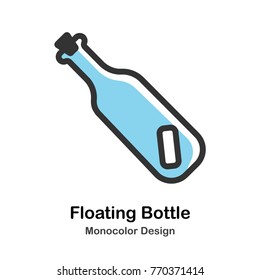 Floating Bottle with letter inside Mono-color vector illustration
