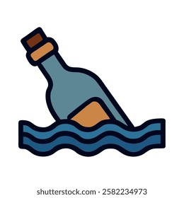 Floating bottle with a rolled message inside isolated vector illustration