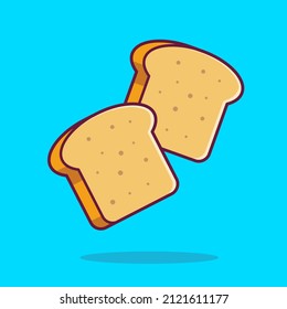 Ilustración del icono del vector de dibujos animados de la tostada de pan flotante. Vector Premium aislado de objetos alimentarios. Estilo de dibujo plano