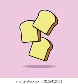 Floating Bread Toast Cartoon Vector Icon Illustration. Breakfast Food Icon Concept Isolated Premium Vector