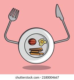 floating breakfast plate vector, there are bacon, hash browns and eggs. You can change the color of this vector with a more fun vector background.
