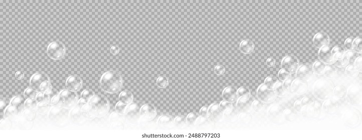 Floating bubble of soap foam realistic vector illustration. Cleaning supplies. Frothy bath comfort 3d object on transparent background