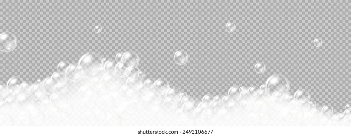 Floating bubble of soap foam realistic vector illustration. Cleaning supplies. Frothy bath comfort 3d object on transparent background