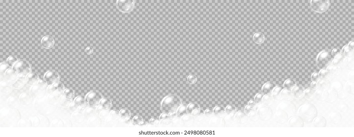 Floating bubble of soap foam realistic vector illustration. Cleaning supplies. Frothy bath comfort 3d object on transparent background