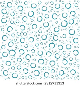 Floating bubbles drawn with blue chalk. Delicate repeat background pattern of blue bubbles for print, textile or wallpaper. Seamless pattern vector illustration