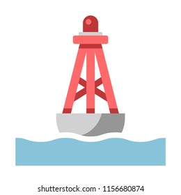 Floating Buoy On The Sea Vector Illustration In Flat Color Design