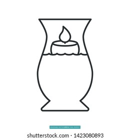 Floating Candle in Vase Icon Vector Illustration Logo Template