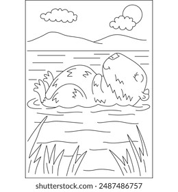 floating capybara chilling coloring book page for kids or grown adults coloring book mindful relaxation activity