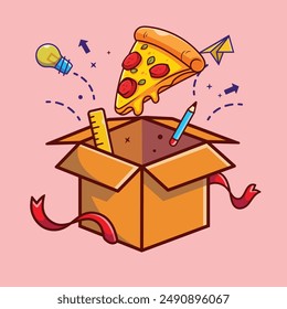 Floating Cartoon Vector Icon Illustration Melting Pizza Slice Isolated Food Object Icon Flat Vector