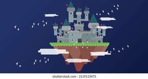 Floating Castle In The Sky Vector Illustration 