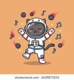 Floating cat with helmet and control buttons on suit