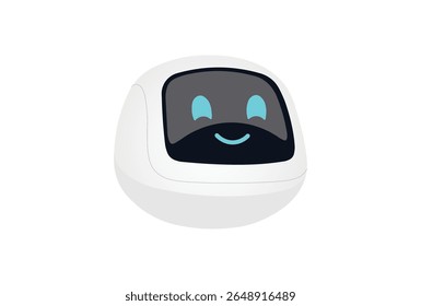 Floating chatbot robot head with smiling face vector illustration.