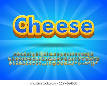 floating Cheese 3d Font Effect for food product design with glowing background