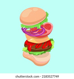 Floating cheese burger vector illustration
