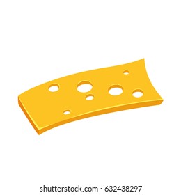 Floating cheese slice. Menu or a recipe illustration. Fresh and tasty food or cooking ingredient isolated on white background. 