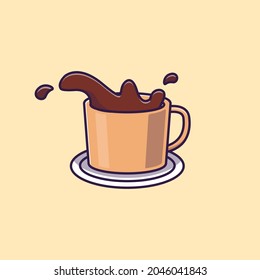 Floating coffee with beans cartoon illustration