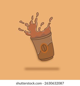 floating coffee cup icon, brown coffee drink