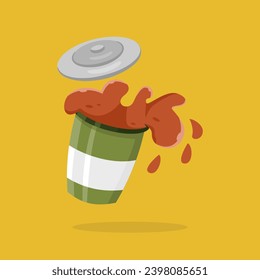 Floating coffee cup with open lid, vector illustration icon designed in simple flat cartoon style. Drink concept design. 