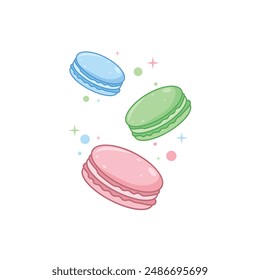 Floating Colorful Macarons isolated on white, Vector clipart