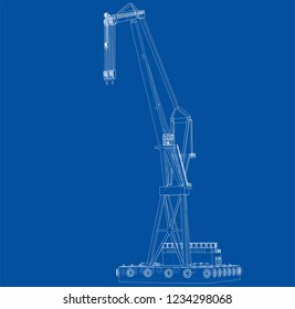 Floating crane. Vector rendering of 3d. Wire-frame style. The layers of visible and invisible lines are separated