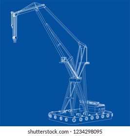 Floating crane. Vector rendering of 3d. Wire-frame style. The layers of visible and invisible lines are separated