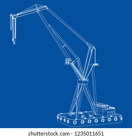 Floating crane. Vector rendering of 3d. Wire-frame style. The layers of visible and invisible lines are separated