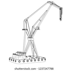 Floating crane. Vector rendering of 3d. Wire-frame style. The layers of visible and invisible lines are separated