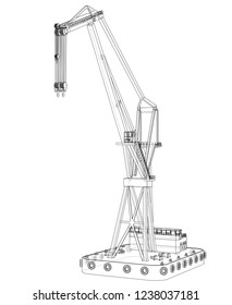 Floating crane. Vector rendering of 3d. Wire-frame style. The layers of visible and invisible lines are separated