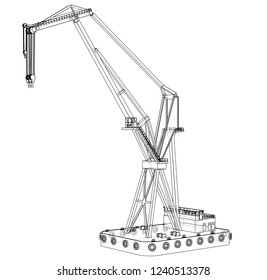 Floating crane. Vector rendering of 3d. Wire-frame style. The layers of visible and invisible lines are separated