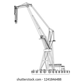 Floating crane. Vector rendering of 3d. Wire-frame style. The layers of visible and invisible lines are separated