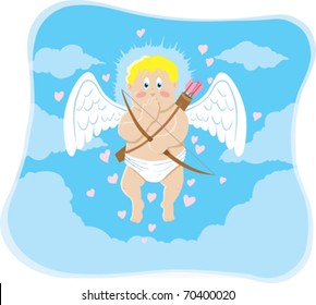 Floating cupid who is extremely embarrassed