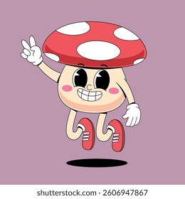 Floating cute mushroom cartoon illustration