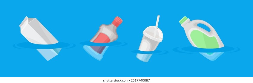 Floating Debris In Water and Disposable Package Vector Set