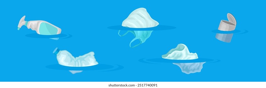 Floating Debris In Water and Disposable Package Vector Set