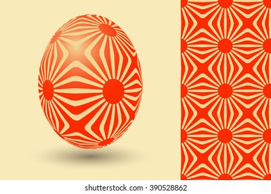 A floating decorated eastern egg and its red floral seamless pattern