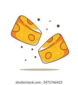 Floating Delicious Cheese Cartoon Vector Illustration. Food Object Icon Concept Design. Isolated White Background