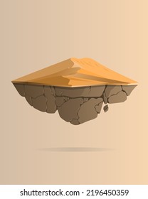 Floating desert landscape flying island. Flying earth. Vector Illustration.