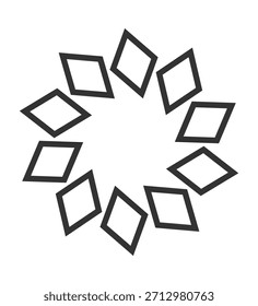 Floating diamond shaped geometric arrangement in abstract circular rotational pattern