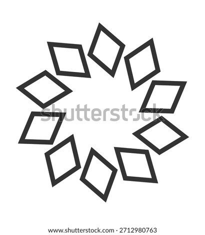 Floating diamond shaped geometric arrangement in abstract circular rotational pattern