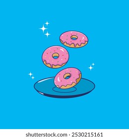 Floating Donuts Vector Icon Illustration. Strawberry Donuts, Food Icon Concept White Isolated.