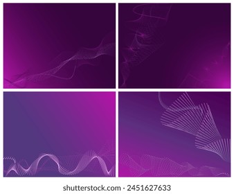 Floating dots, particles, moving waves design element. Modern purple blue gradient flowing wave lines. Futuristic technology concept. Vector illustration