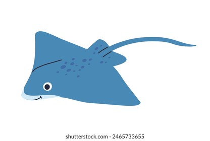 Floating eagle ray fish. Isolated marine animal, sea or ocean creature. Devilfish underwater stingray giant aquatic animal. Cute smiling swimming manta cartoon character. Vector in flat style