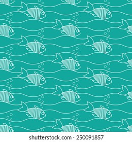 floating fish with air bubbles on a green background