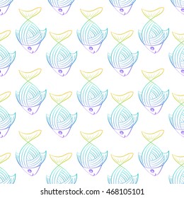 The floating fish on a white background. Seamless image. Shoals of fish . Rainbow.