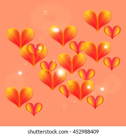 Floating and flying hearts. Tender hearts floating in the air