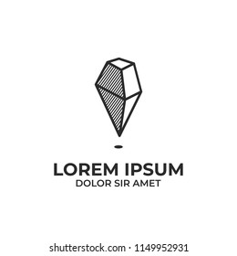 Floating flying point marker spot rock stone logo icon in outline line art hatching style