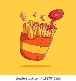 floating french fries with chilli sauce